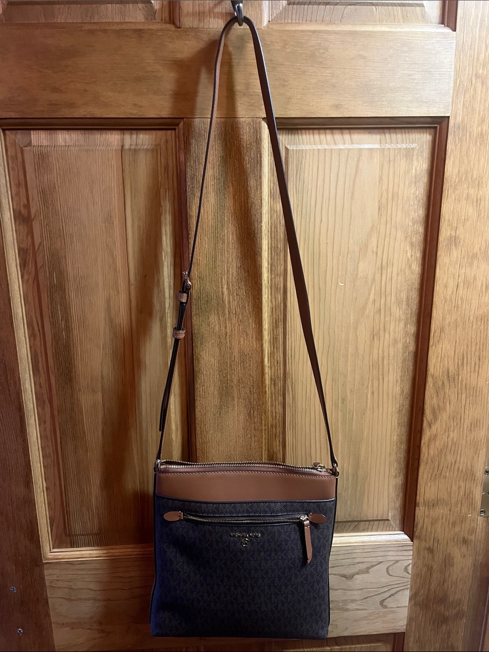 Michael Kors Logo Crossbody with Brown Trim